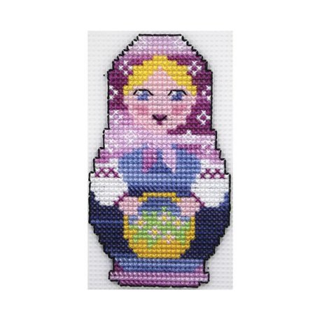 П-0009 Набор для вышивания на пластиковой канве Hobby & Pro Kids 'Матрешка с цветами', 14х9,5 см